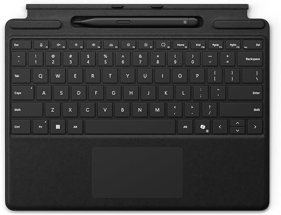 Microsoft Surface Pro Keyboard Without Pen Storage for Surface Pro Copilot+ (11th Edition), Pro 9 and 8, Alcantara Material, Black