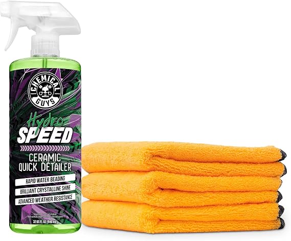 Chemical Guys HydroSpeed Ceramic Quick Detailer & Microfiber Towels Bundle - Ceramic Spray, Hydrophobic Quick Detailer Spray & 3-Pack Premium Microfiber Towels for Cars, Trucks, SUVs, More - 32 oz