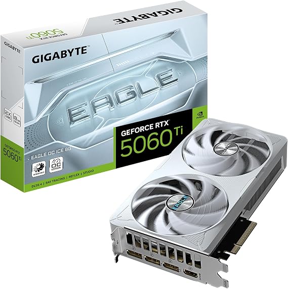 Gigabyte GeForce RTX 5060 Ti Eagle OC ICE 8G Graphics Card - 8GB GDDR7, 128 Bit, PCI-E 5.0, 2617MHz Core Frequency, 3 x DisplayPort, 1 x HDMI, GV-N506TEAGLEOC ICE-8GD