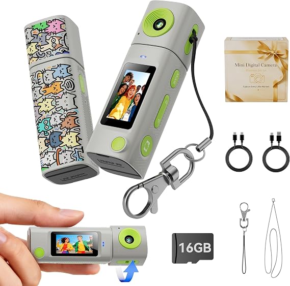 Mini Keychain Digital Camera:2K Digital Mini Camera with 16GB Card,Vintage Keychain Video Camera, 1" HD LCD Display, 400mAh Battery Portable Small Cameras with Elegant Gift Box