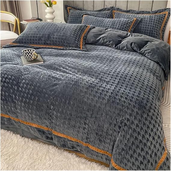 Luxury Bedding Set Winter Warm Milk Velvet Bed Sheets Duvet Cover Pillowcase Set Adult Bed Linen Bedding Bedroom Comforter Set(1,Flat Bed Sheet-Queen)