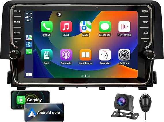 Android 14.0 Radio Stereo For Honda Civic 2016-2021 With control knob Head Unit 8.2-Inch HD Touch Screen with Android Auto Wireless CarPlay 5G WiFi GPS Navi Bluetooth DSP Backup AHD Camera