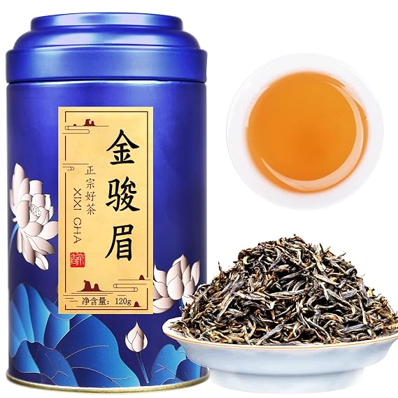 XIXICHA Black Tea Loose Leaf Jin Jun Mei Premium Golden Monkey Tea Chinese Authentic Wuyi Mountain Black Tea Golden Eyebrow Tea Nature Fruit And Honey Fragrance (96 cups) 4.23oz /120g