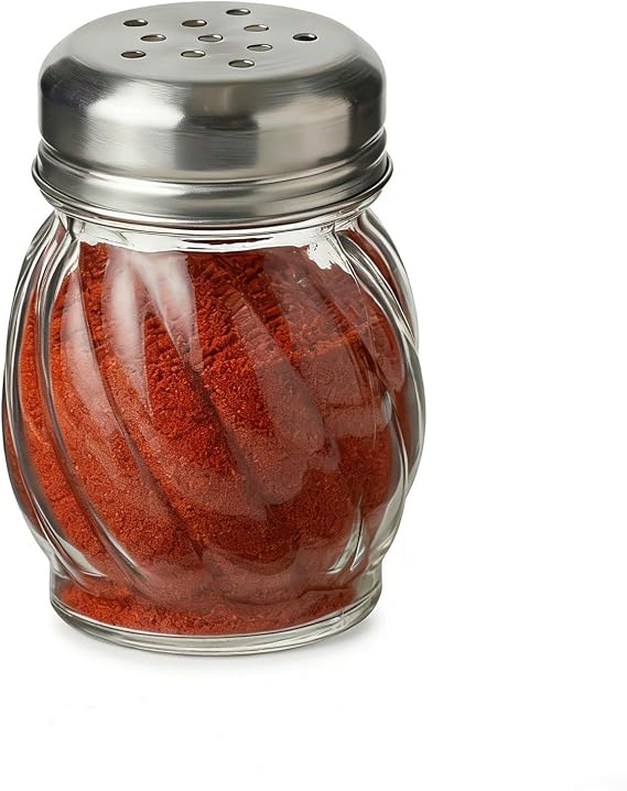 TOPKITCHEN 6 Ounce Glass Swirl Cheese Shaker, Crushed Red Pepper Shaker with Stainless Steel Holes Lid