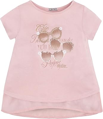 Tween Girls 8-18 Light-Rose Split Back Embellished Graphic Fashion TeeShirt