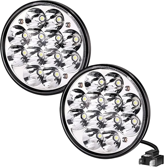 Led light Round, H5006 White Led Light Bulb light, High/Low Beam, Driving Fog Light Assembly Clear Lens, 3-pin plug compatible, 36W 5.75 Inch (1)