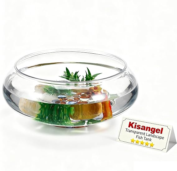 Kisangel Transparent Acrylic Desktop Aquarium Tank 9.53 Inch Betta Fish Bowl with Plant Decoration for Home Office Garden