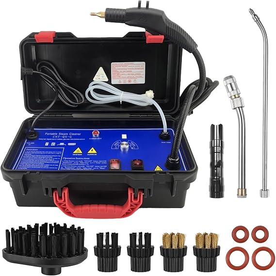 1700W Professional Handheld Steam Cleaner - High Temperature Portable Steamer with Tankless Design, 8 Attachments for Heavy Duty Home Cleaning, Car Detailing & Engine Degreasing