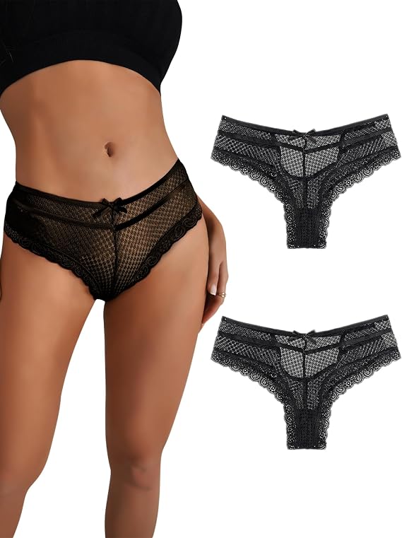 ohmydear Women's Lace Hipster Panties Cheeky Bikini Briefs Sexy Underwear | Breathable Lace Mesh Fabric Delicate Lace Trim Detail Clean Pattern Design Hollow Out Back Sexy Cheeky Fit