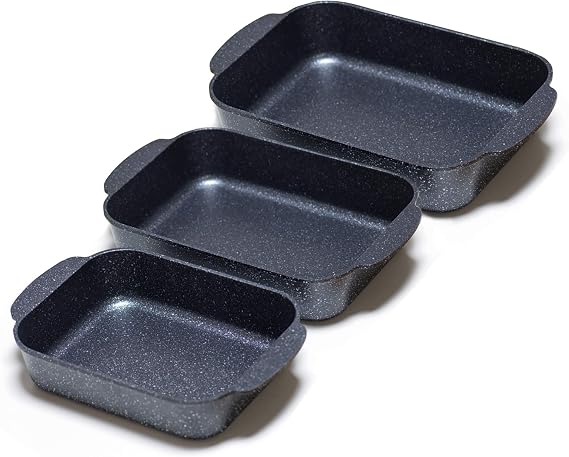 SKITCHN Set of 3 Nonstick Roasting Pan Baking Dishes for Lasagna, Casserole and Bread Baking Pan, Large & Deep Lasagna Pan with Handles