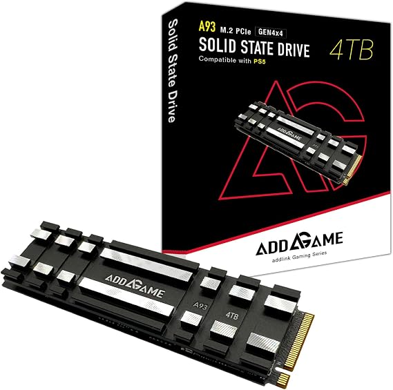 Addlink A93 4TB Storage Expansion for PS5 Console with Heatsink, Up to 7400mb/s, Gen 4 PCIe NVMe m.2 2280, SLC Cache Internal Solid State Drive(ad4TBA93M2P)