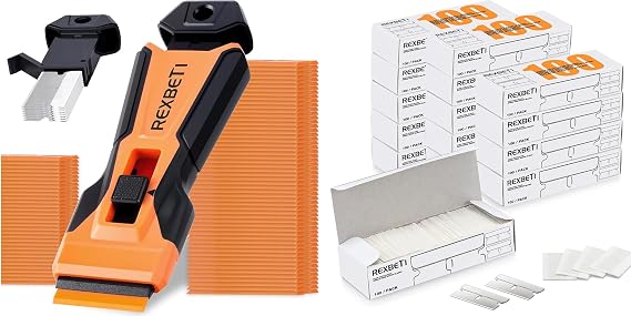 REXBETI Razor Blade Scraper Tool, Cleaning Scraper Tool, Cooktop, Paint, Glass Scraper, 1400 Metal Blades