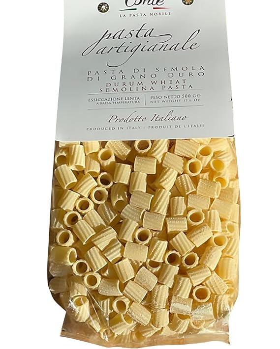 Conte Tubetti Rigate Pasta - Imported from Italy, 500g (1 lb), Artisanal Durum Wheat Blends, High Protein, Low Ash, Golden Yellow Grain, Made with Pure, Controlled-Temperature Water, Drying is Static