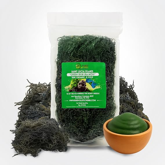Green Irish Sea Moss, 8 Oz | Dr. Sebi Inspired | Organic Green Sea Moss | Make 120+ oz Sea Moss Gel | Sun-Dried Sea Moss from Coast of St. Lucia