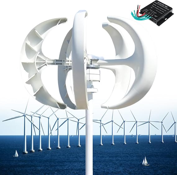 12000W Wind Turbine Generator,3 Phase AC Permanent Magnet Generator,12V 24V 48V 110V 220V 5 Blades Vertical Wind Turbine Kit, Low Wind Speed Starting,w/Controller for Home,Boat,Motor Home,White110V