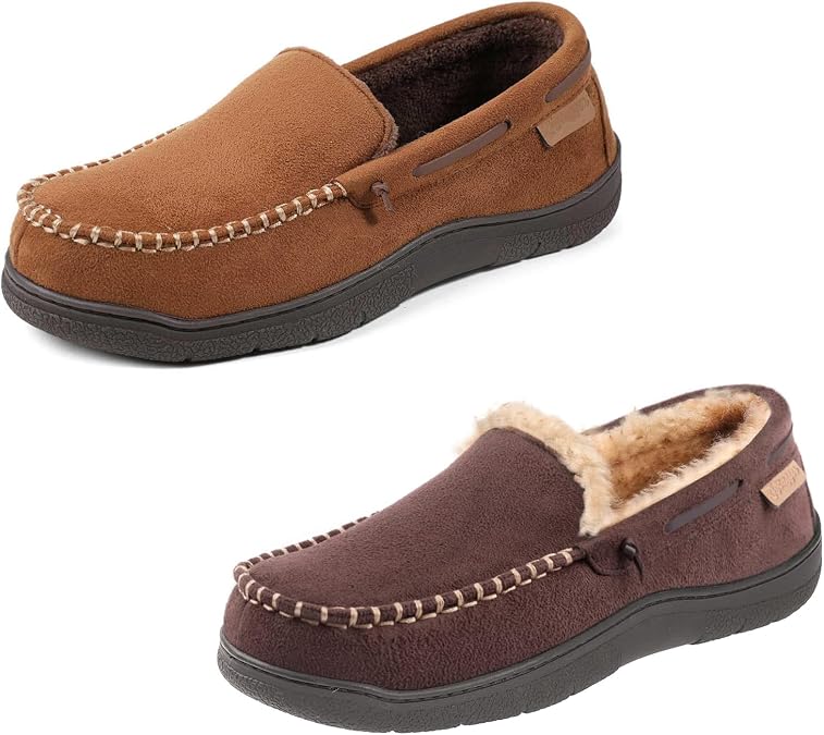 Zigzagger Set of 2 Pairs of Men's Moccasin Slippers, Size11, Windsor&Coffee