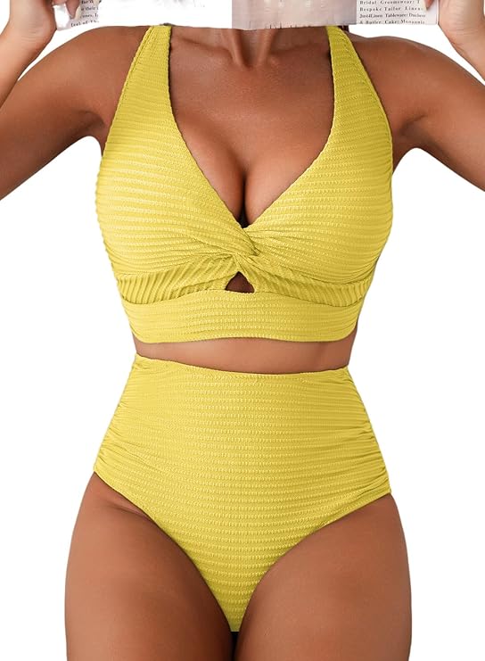 Herseas Womens Textured Bikini Sets 2 Piece Twist Front Top Sexy Swimsuits