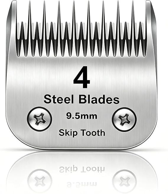 4 Skip Tooth Detachable Pet Dog Grooming Steel Blades,Compatible with Andis,Oster A5,Wahl KM10 Series Clippers,Cut Length 3/8-Inch (9.5mm),1 Pack