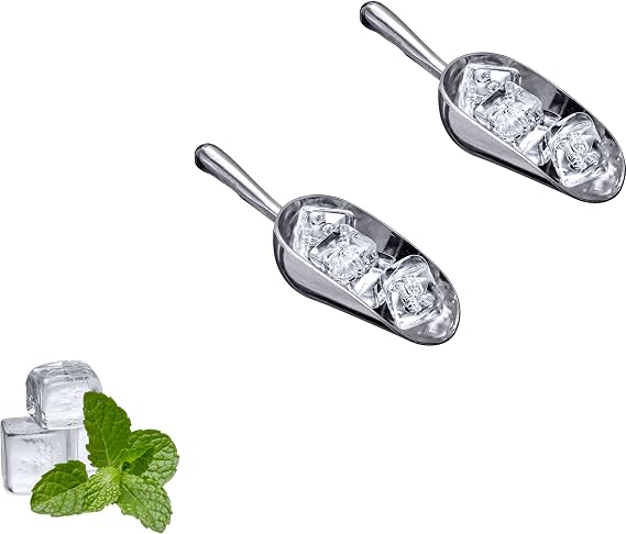 Amazing Abby - Elsa - 5-Ounce Aluminum Ice Scoops (Set of 2), Cast Aluminum Utility Scoops, Food-Grade, Good for Home and Commercial Use, NOT Dishwasher-Safe, Hand-Wash Recommended
