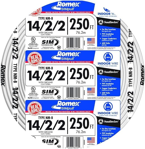 SOUTHWIRE 250 FT. 14/2/2 Solid ROMEX SIMPULL CU NM-B W/G Wire 55048255
