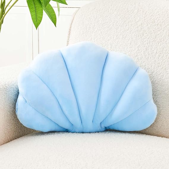Uvvyui Blue Velvet Seashell Shaped Throw Pillow, 13" Soft Beach Decorative Pillow