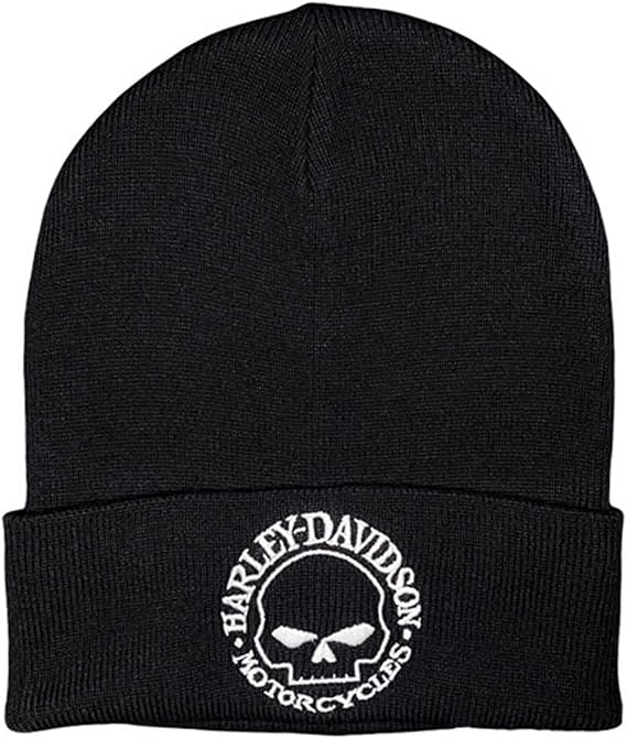 Harley-Davidson Men's Willie G Skull Logo Embroidered Cuffed Beanie Hat - Black
