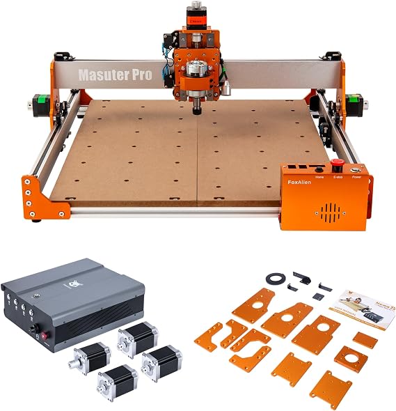 FoxAlien Masuter Pro CNC Router Machine + NEMA23 Stepper Motors Upgrade Kit & Upgraded Aluminum Plates Kit