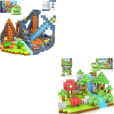 254PCS Magnetic Blocks-Build Mine Magnet World Forest Dinosaur Toys Set, Magnet Blocks Classroom Must Haves Construction Toys for Toddlers Gifts for 3 Years Old Girls Boys