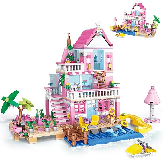 HSANHE Pink Girls Seaside Beach Villa Friends Building Set Compatible with Friends Construction Educational Toy for Adult Age 14 Up 822 PCS