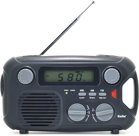 Kaito Emergency Radio KA580 Digital Solar Dynamo Crank Wind Up AM/FM & NOAA Weather Radio Receiver with Real-time Alert, MP3 Player & Phone Charger (Black)