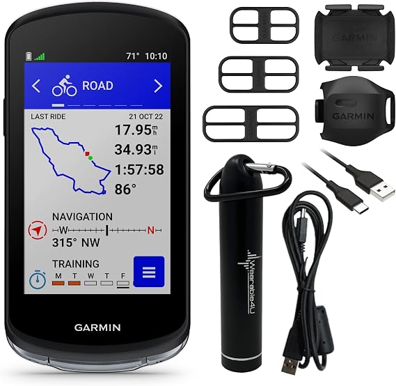 Garmin Edge 1040 GPS Bike Computer, On and Off-Road, Spot-On Accuracy with Speed and Cadence Sensors and Wearable4U E-Bank Bundle