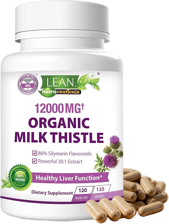 Milk Thistle Liver Cleanse Detox & Repair Support Organic Supplement, 12000 Mg 120 Day 30X Seed Extract with Silymarin, MD Super Ultra Herbal Kidney Lung Renew Aid Health Formula Pills, 120 Capsules