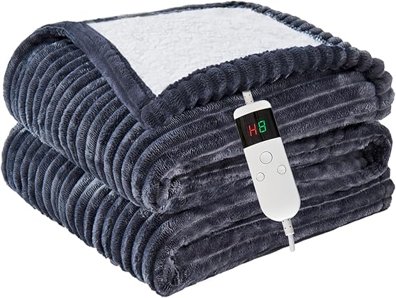 Heated Blanket Electric Full, Soft Flannel Heating Blanket with 8 Hours Auto Off 10 Fast Heating Levels Machine Washable Sherpa Heated Blanket with Overheating Protection