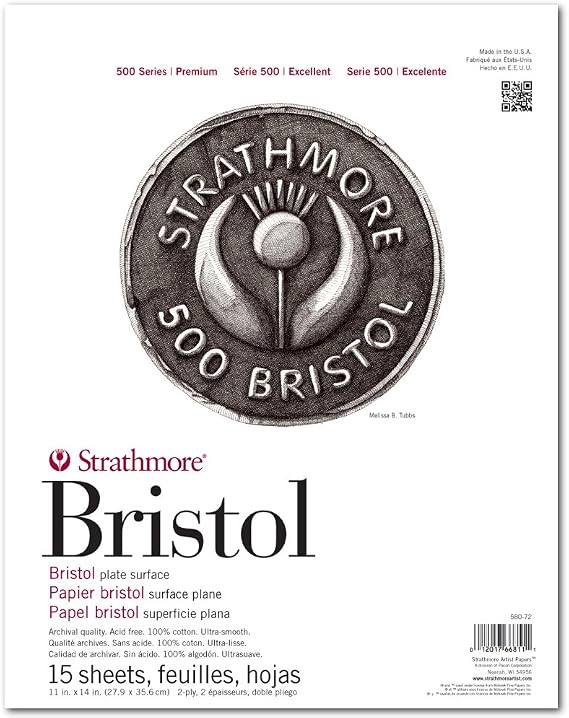 Strathmore (580-72 500 Series Bristol, 2-Ply Plate Surface, 11"x14", White, 15 Sheets