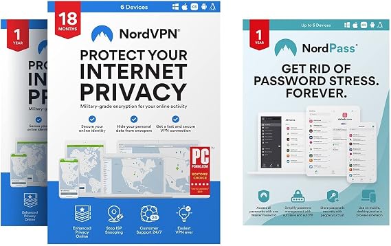 NordVPN Plus - 2.5-Year VPN + NordPass 1-Year Password Manager Subscription Bundle - All-Round Everyday Internet Privacy and Security [Physical box]