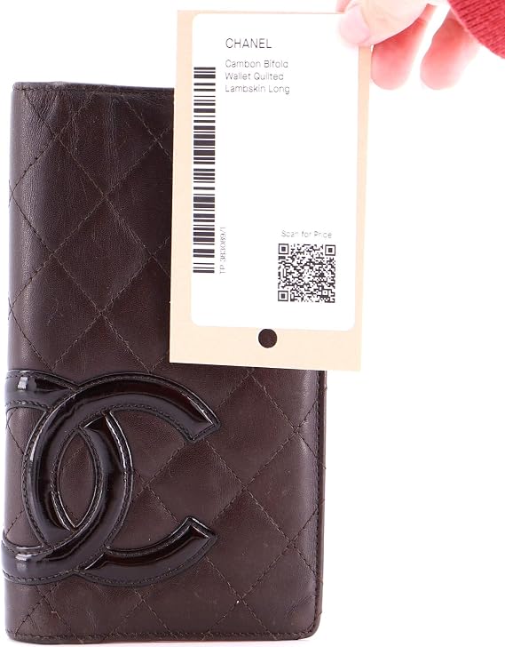 Pre-Loved Cambon Bifold Wallet Quilted Lambskin Long, Brown