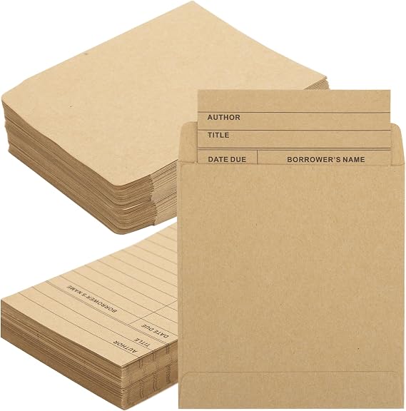 200Pcs Vintage Library Pockets and Cards | Brown Library Check out Cards Library Card Pocket Envelopes for School Office Public Library Books