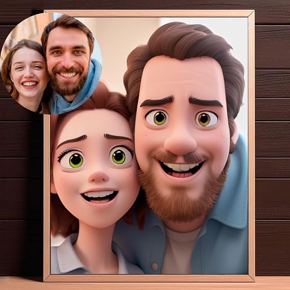 Custom Poster,Personalized Cartoon-Style Canvas Prints with Your Photos,Birthday Gifts Ideal for Wedding Pet Family Picture,Unframed Wall Art Decor