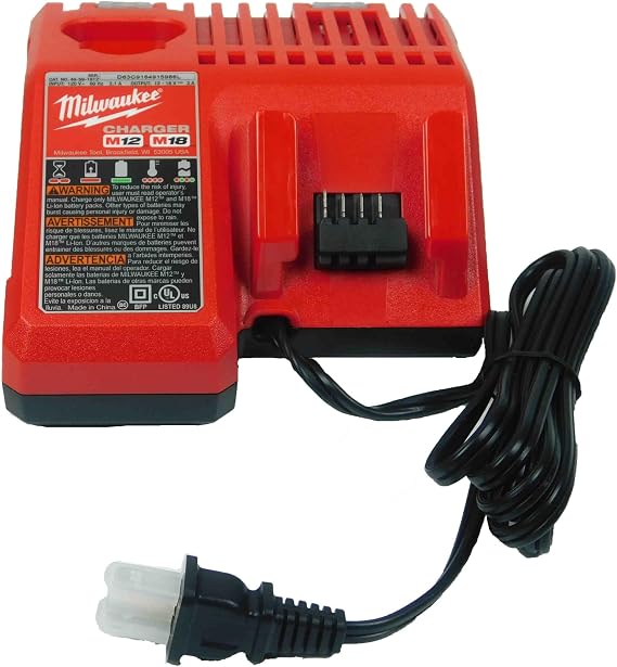 Milwaukee or M18 18V and 12V Multi Voltage Lithium Ion Battery Charger w/Onboard Fuel Gauge (.Improved/Red)