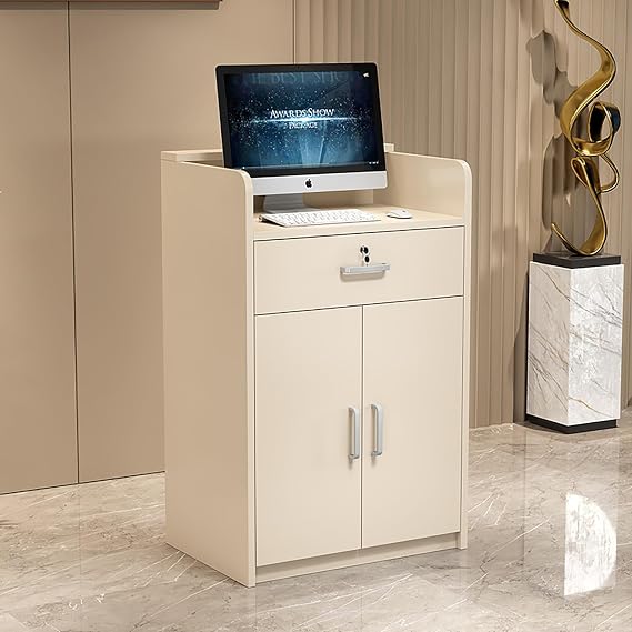 Front Desk Reception Room Table,Simple Cashier Cabinet, Modern Retail Counter with Drawers for Checkout Office/Beauty Salon/Lobby