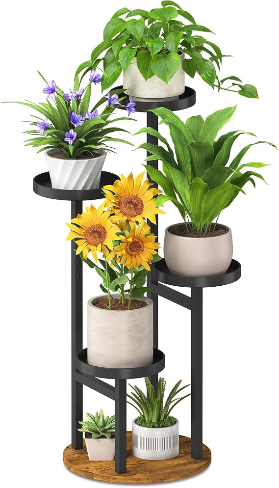 iDavosic.ly 4 Tier Plant Stand Indoor, Corner Tiered Holder Shelf, Brown