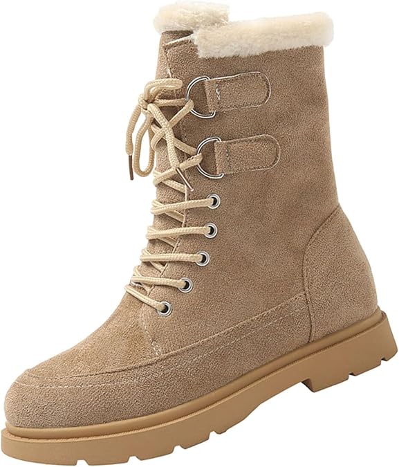 Winter Snow Boots for Women Warm Round Toe Snow Boots Cute Flat Shoes Comfortable Outdoor Anti-Slip Warm Fur Lined Platform Boots with