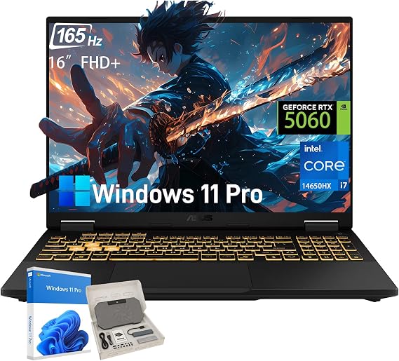 ASUS TUF F16 Gaming Laptop, NVIDIA RTX 5060(8GB GDDR7), Intel 16-Core i7 14th(Up to 5.2GHz), 16" FHD+ 165Hz Anti-Glare Display, WiFi 6E, Windows 11 Pro, 32GB DDR5, 2TB SSD, w/Accessories