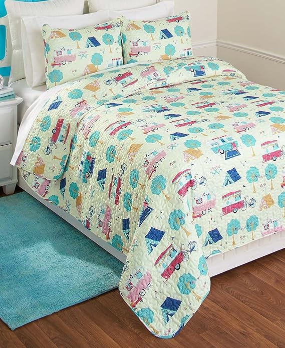The Lakeside Collection King Quilt Set, Ivory, Retro Happy Glamping