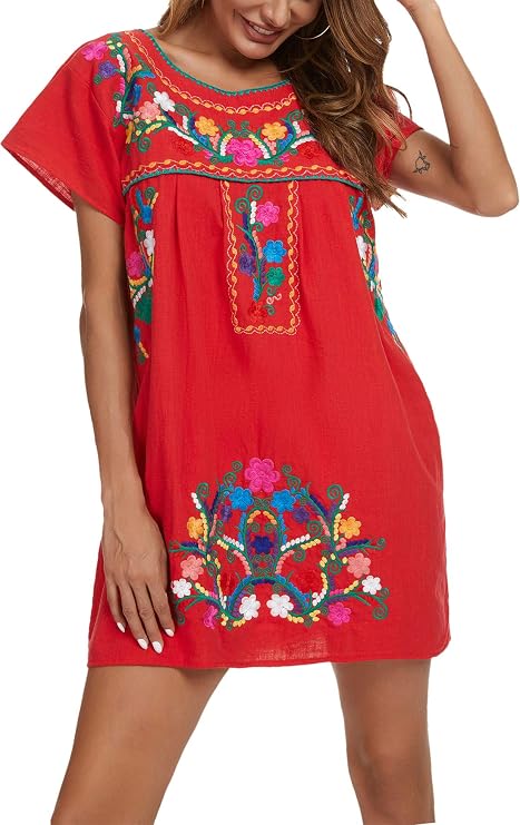 YZXDORWJ Women's Casual Skirt Boho Mexican Peasant Dresse Plus Size XXL Dress (XL, 224SR)