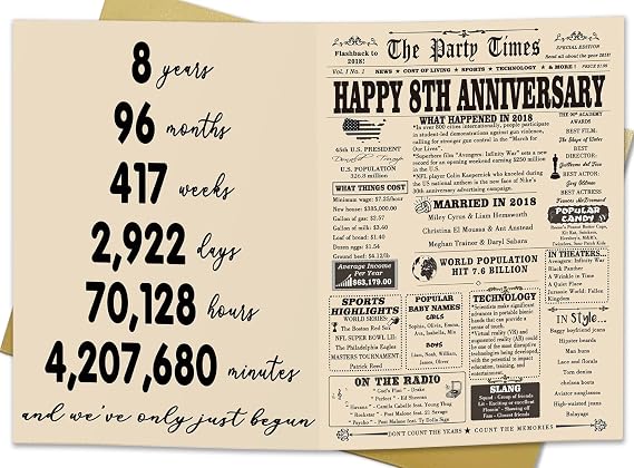 YiKaLus Jumbo 8th Anniversary Card for Him Her, Vintage Bronze Gifts for 8th Anniversary, Happy 8 Years Anniversary Card for Women Men