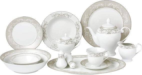 57Piece Silver Border Porcelain Dinnerware Set-Service For 8-Olympia-Mix & Match