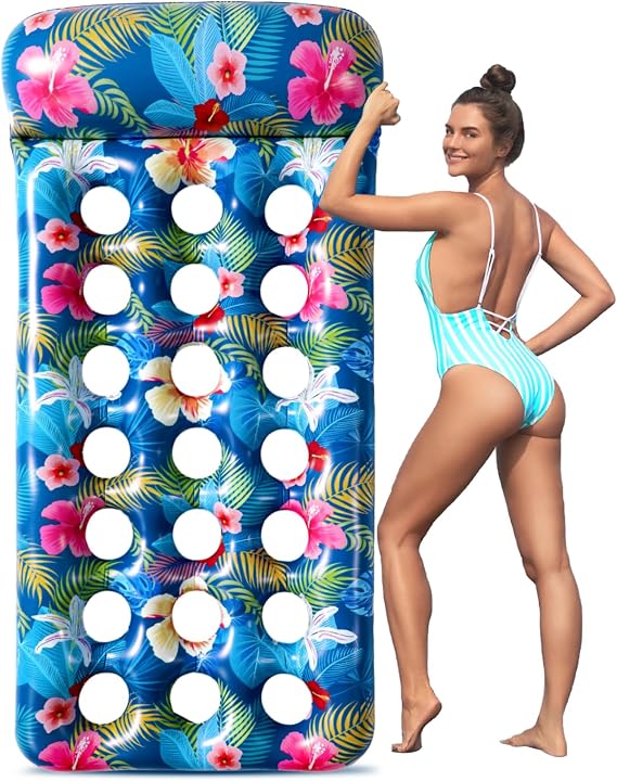 Inflatable Pool Floats Rafts Adult Cooling Pool Floats Contour Lounger with Headrests Swimming Pool Lake Summer Party Floats