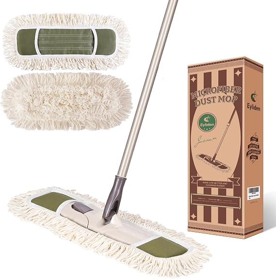 Eyliden Dust Mop, 2 Microfiber Pads, Home Commercial Cleaning, Quick Swap | 52.6" Adjustable Handle, 360 Swivel, Washable, Wet Dry Mops for Kitchen Hardwood Vinyl Tile Floor Cleaning, Push Dust Broom