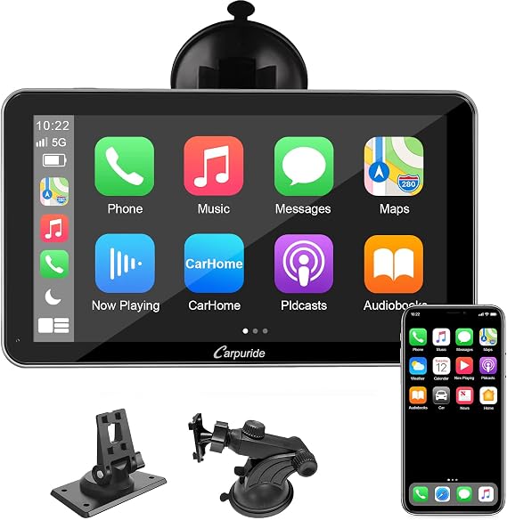 Carpuride Wireless Car Stereo with Carplay and Android Auto, 7 Inch Full HD Touch Screen Portable Car Stereo with Mirror Link, Bluetooth, Car Audio Receivers, Car Radio